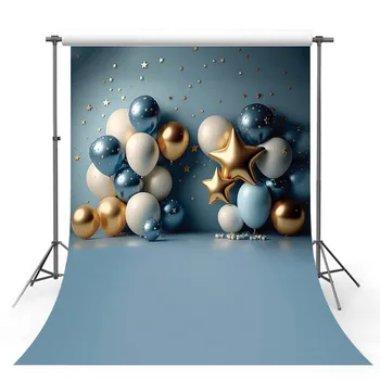 Фон для фотосъемки Mehofond Сине-золотой воздушный шар на день рождения для душа ребенка, детские портретные фоны, реквизит для фотосъемки в фотозоне