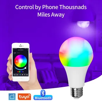 Умная светодиодная лампа Tuya E27 220V 15W Smart Light с регулируемой яркостью Bluetooth RGB лампа с управлением приложением Украшение спальни Праздничные огни