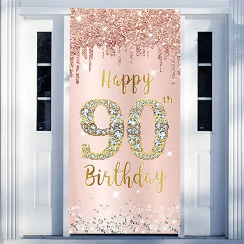 Розовое золото, украшение для вечеринки по случаю 90-летия, Дверной баннер, фон для женщин девяносто 90 лет, Розовый фон для фотографии