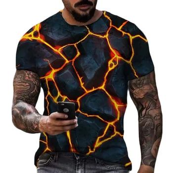 Мужская футболка Flame Magma Personality с модной 3D-графикой, летняя комфортная футболка в стиле хип-хоп с круглым воротником
