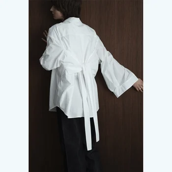 Модная универсальная рубашка средней длины с завязками на талии спереди и сзади для похудения
